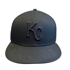 Kansas City Royals Hat New Era 59FIFTY Men's 7 3/8 Black On Black Fitted MLB Cap