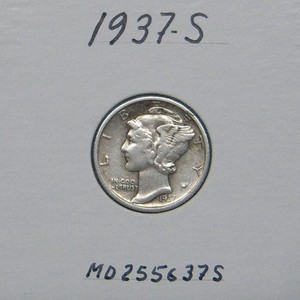 1937-S Mercury dime, 90% Silver Coin