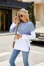 Blue White Contrast Stripe Top plus