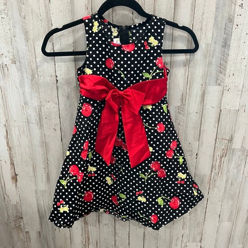 Ashley Ann schwarz rot Polka Schleife voller Rock Kleid Kirsche Obst Blumen Mädchen 5