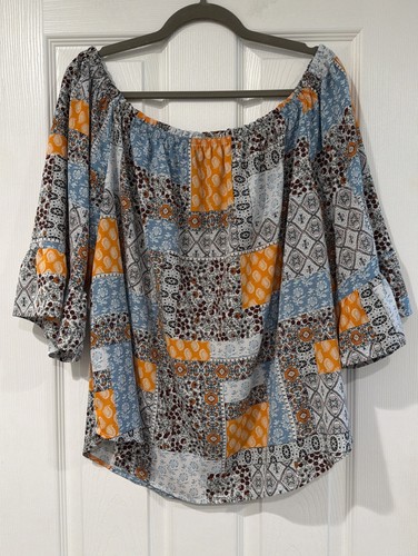 Unbranded Blouse Cropped 2XL Multi Color Pre Loved Patchwork Looking