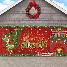 Christmas Garage Door Cover Red and Green Xmas Backdrop Hanging Sign Colorful 