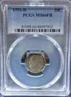 1951-D 10C Roosevelt Dime PCGS MS66FB 90% Silver Full Bands