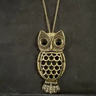 Vintage Owl Gold Tone Necklace 28” Long Pendant Or Pin
