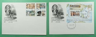 DR WHO 1978 GRENADA 2 FDC CAPTAIN COOK ANIV S/S COMBO S03192