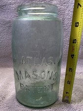 Atlas Clear Glass Jar Patent Quart Embossed Collectible Display Bottle