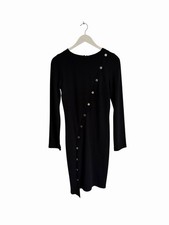 Star Julien Macdonald Black Dress Popper Button Front Jersey Long Sleeve Size 8 