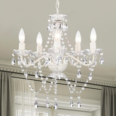 Small White 5-Light Crystal Chandelier, Modern Glass Chandelier Lighting Fixt...
