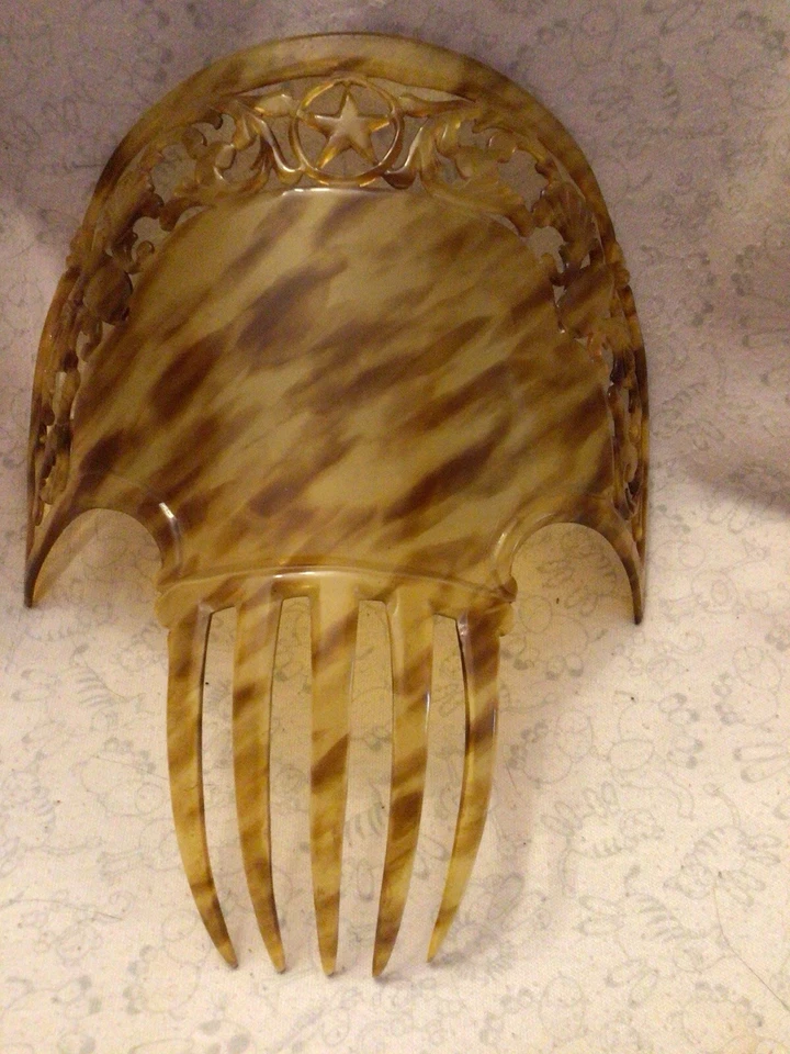 Beautiful Huge Antique Edwardian Tiara Hair Comb Bakelite Faux Tortoiseshell - image 2 of 4