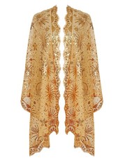 Womens Glittering 1920s Scarf Mesh Sequin Wedding Cape Fringed Evening Shawl ...