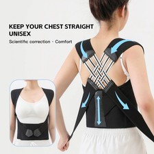 Black Posture Corrector Brace for Women Adjustable Breathable Back Support Belt