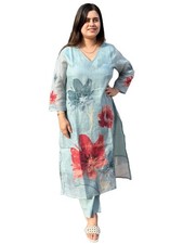 GoSriKi Women's Rayon Viscose Printed Straight Kurta with Pant