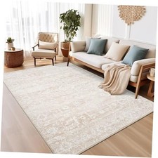 5x7 Area Rugs for Living Room, Beige Floral Washable Rugs for Dining Room,
