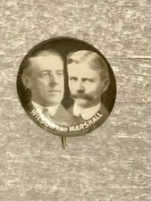 ANTIQUE WILSON & MARSHALL CELLULOID POLITICAL PINBACK BUTTON PIN BADGE
