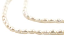 Textured White Vintage Japanese Rice Pearl Beads 3-4mm Oval 16 Inch Strand