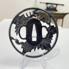 Leaf  Iron Tsuba Hand guard For Japanese Katana Wakizashi Tanto Sword Maintance