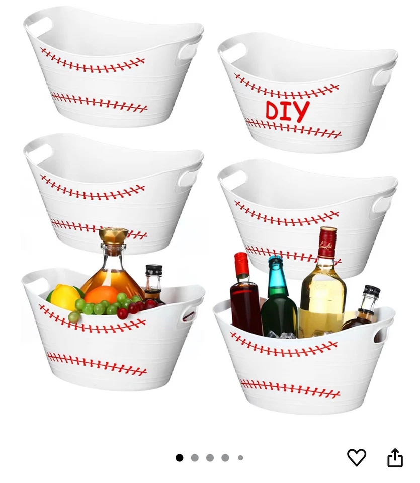 6 Pcs Cubo de hielo de plástico Enfriador de bebidas a granel 4.5l Almacenamiento ovalado Béisbol blanco Foto 2 de 2