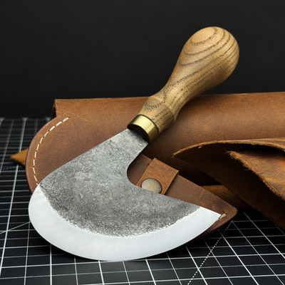 Leather Round Knife 4 in Blade 52100 Steel Head Knife Leatherworking Sharp Head