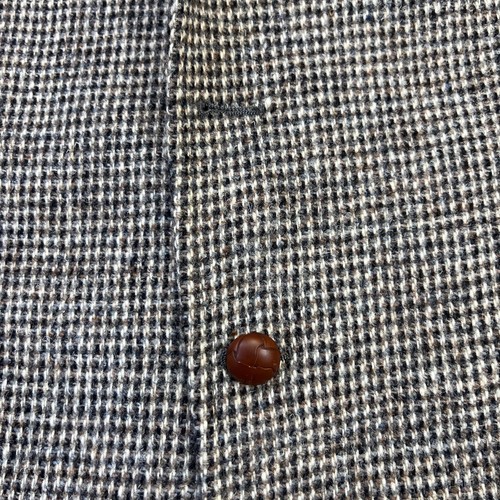 Harris Tweed Blazer Mens 44R Gray Houndstooth 100% Wool Leather Buttons Made USA - Picture 2 of 13