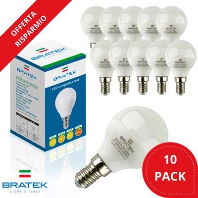 BRATEK 10PZ Lampadine LED E14 Miniglobo Sfera Fredda Naturale Lampadina 7W Chip Samsung
