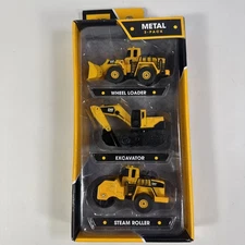 Caterpillar Metal 3-Pack Wheel Loader, Excavator and Steam Roller Set
