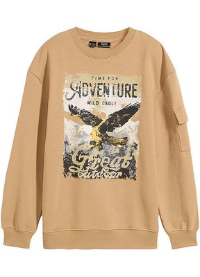 Neu Sweatshirt mit Druck Gr. 152/158 Hellkhaki Jungen Langarm Sweat-Shirt
