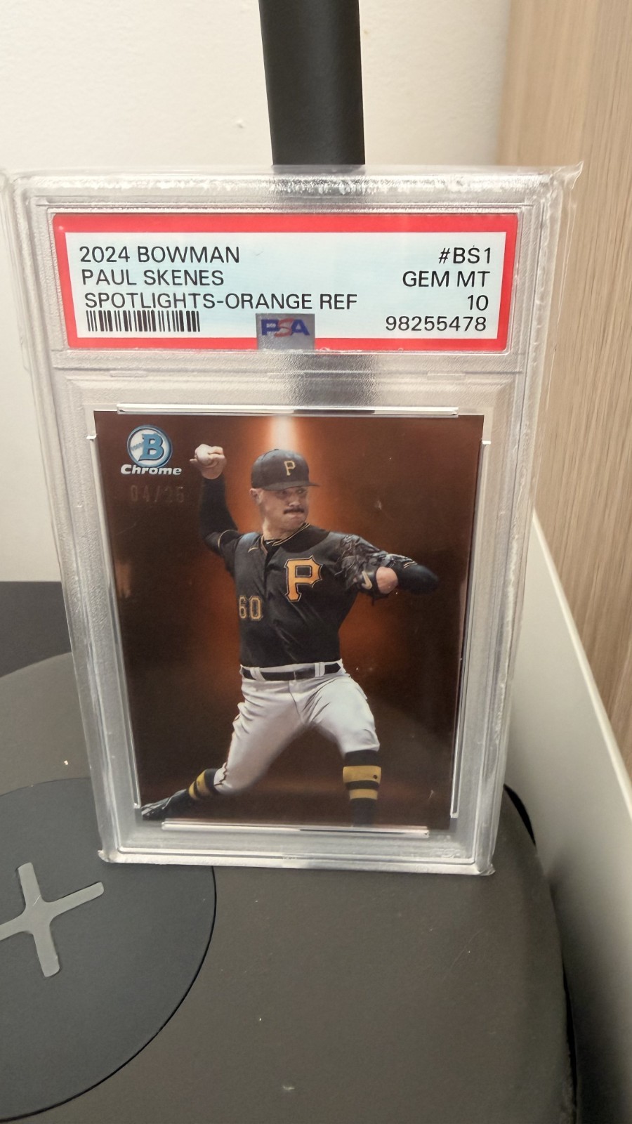 2024 Bowman Paul Skenes Spotlights Orange Refractor /25 BS-1 PSA 10