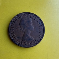 1959 England 1/2 Penny Bronze Coin Queen Elizabeth II BN Color Uncertified