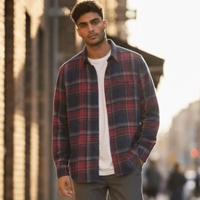 Weatherproof Vintage Men’s Flannel Shirt Plaid Blue Red Size Large