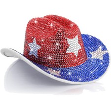 American Flag Cowboy Hat 4th of July Patriotic Rhinestone Western MERICA USA