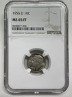 1955-D Silver Roosevelt Dime NGC Mint State MS 65 FT Full Torch