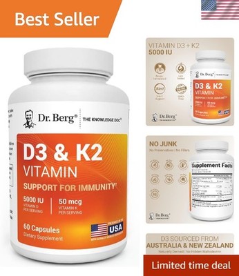 Dr. Berg Maximum Strength 2-in-1 Vitamin D3 K2 5,000 IU | Naturally Derived D...