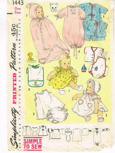 1950s Vintage Simplicity Sewing Pattern 1443 Easy Infant Layette Set w Boat App - Picture 3 of 6