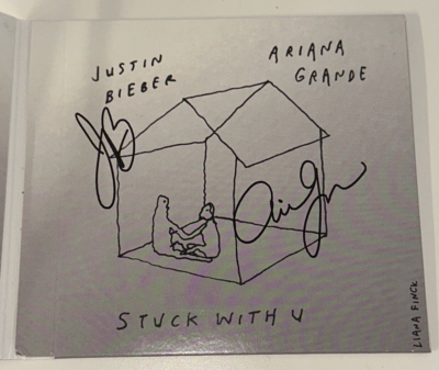 Ariana Grande Justin Bieber Signed CD Stuck With U Auto Pen 3D