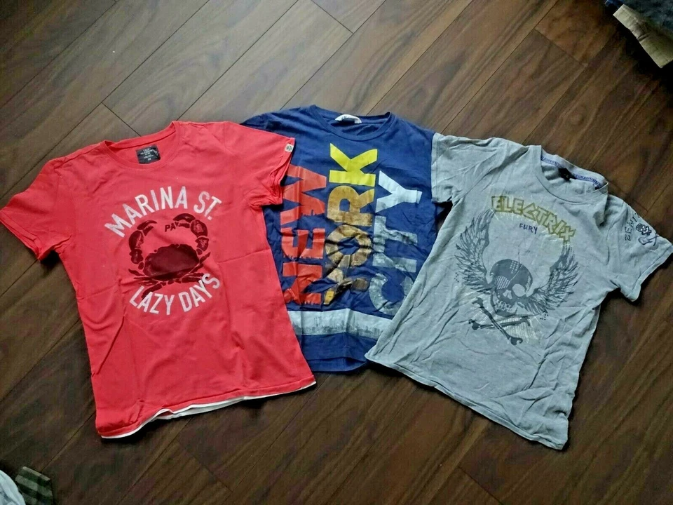 *** H&M *** 3 JUNGEN T-SHIRTS - SHIRT SORTIMENT - GR. 164 - ROT - BLAU - GRAU ** - Bild 1 von 1
