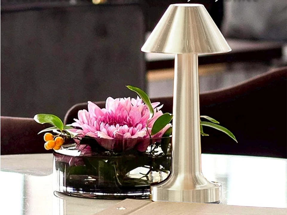 Lampada da Tavolo Comodino Controllo Touch a Led Ricaricabile Argento Senza Fili - Immagine 3 di 4