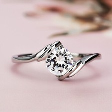 Round Diamond Solitaire Tension Set Wedding Engagement Ring White Gold Plated