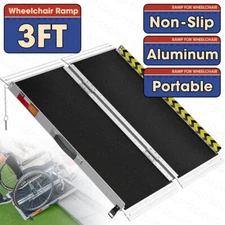 3ft Aluminum Multi-Folding Wheelchair Scooter Mobility Ramp Portable Non-Slip