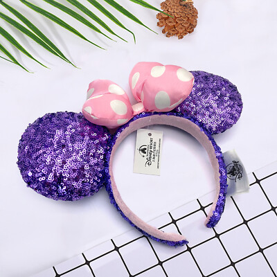 Disney-Parks Pink Polka Dot Bow Purple Ears+Purple Hydrangea  display picture 3
