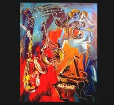 JAZZ MUSIC SIGNED  Original Oil Painting on canvas IMPRESSIONIST IG7C8eDgyP98