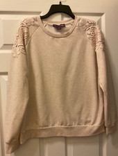 Gloria Vanderbilt Lace Accents Sweatshirt-Pullover-Cream-Women  s Size Large