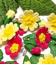 Wild primrose charms Primula flowers handmade polymer clay