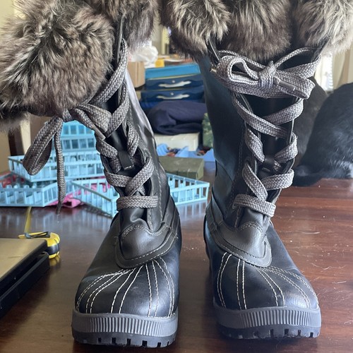 London Fog Womens Black Faux Fur Mid-Calf Lace Up Winter Snow Boots Size 11 - Picture 13 of 18