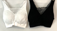 Breezies Lace Seamless Wirefree Cami Bra Set of 2 Sz L Black/White A378013 LL7G