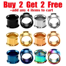 PAIR-STAINLESS STEEL EYELETS-EAR GAUGE PLUGS-FLESH TUNNEL-DOUBLE-FLARED EARSKINS