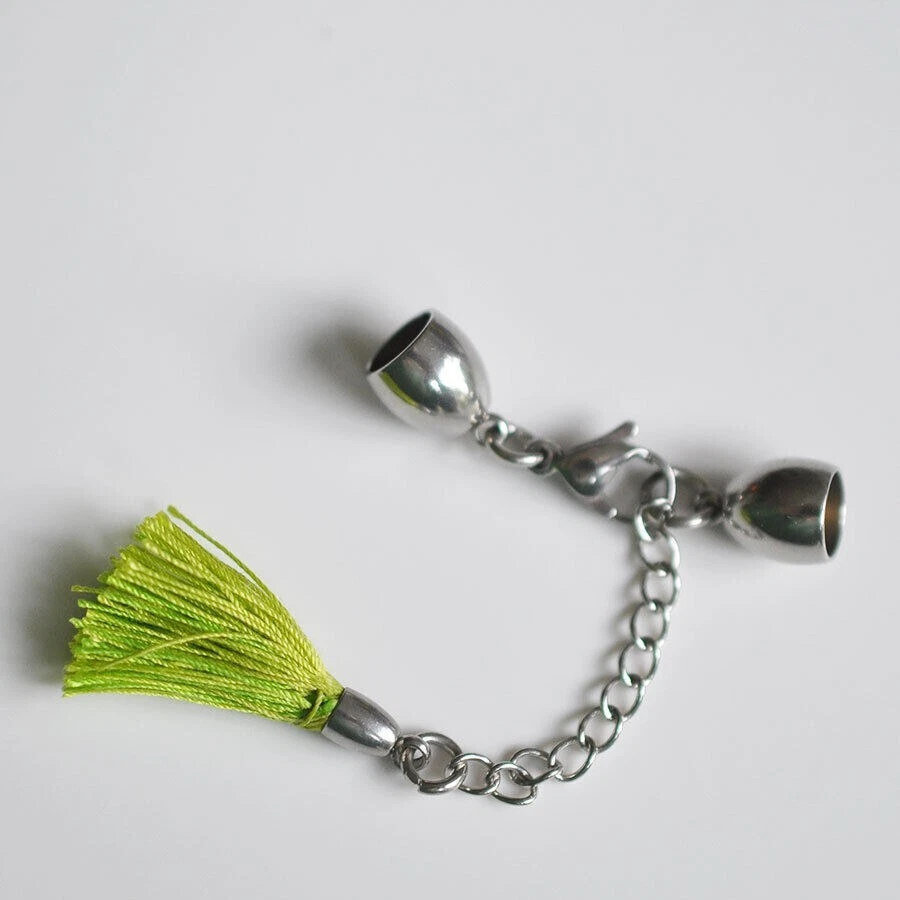 Ø 3 4 5 6 7 8 mm Edelstahl Endkappen-Verschlüsse +verschiedene Kettchen-Anhänger - Bild 3 von 4