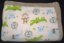 Carters Baby Blanket Monkey Alligator Elephant Lion Hippo White Brown Tan Trim