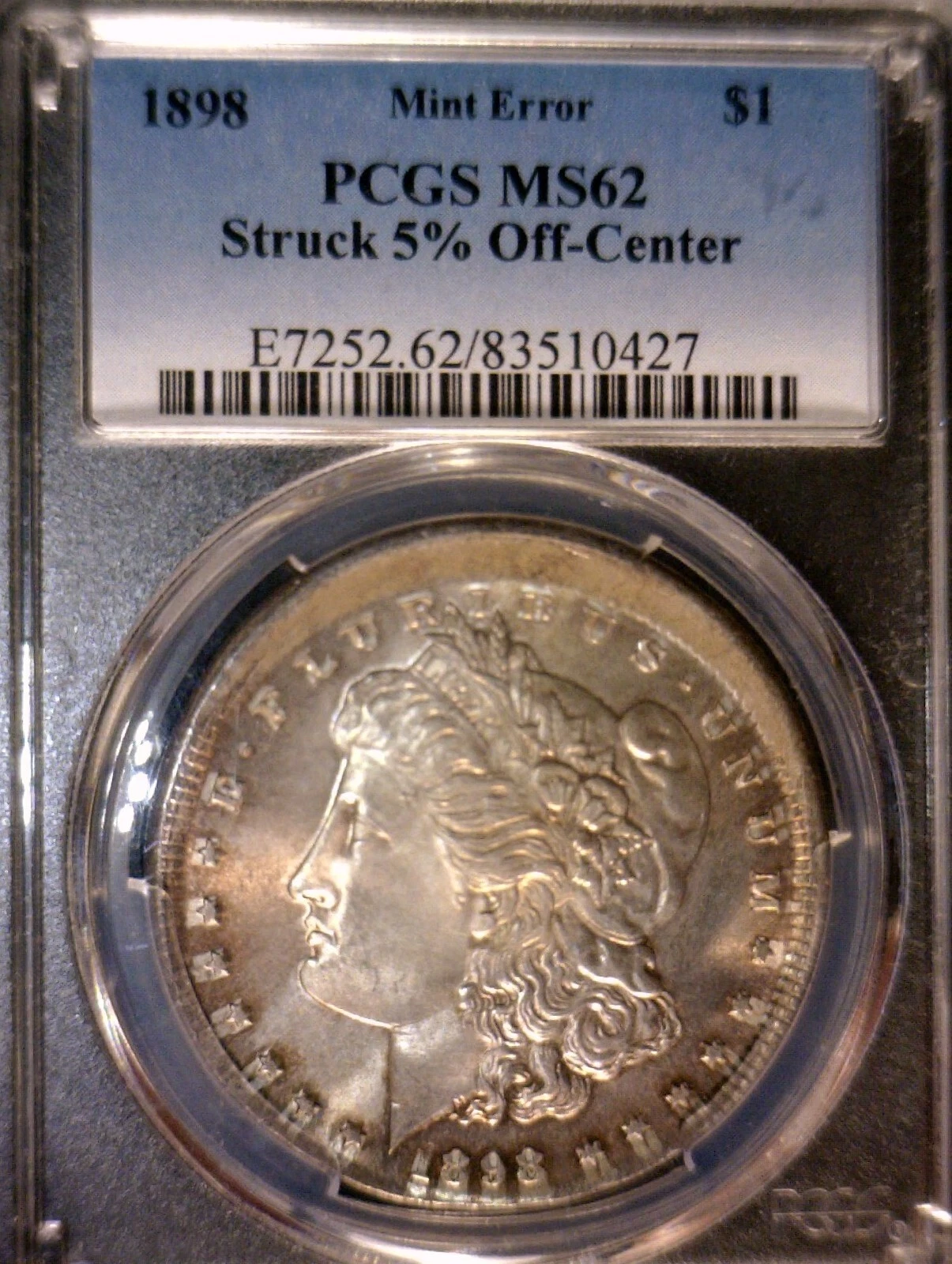 1898 ERROR PCGS MS62 OFF CENTER Morgan Silver Dollar $1 Coin NICE CH BU RARE O/C