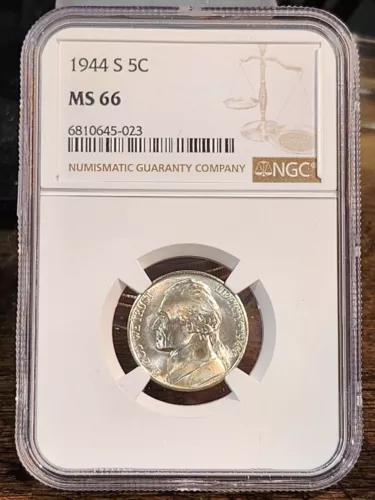 1944 S JEFFERSON NICKEL NGC CERTIFIED MS66 DEEP FROSTY WHITE LUSTER