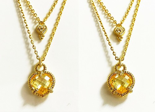 Judith Ripka Oro Chapado Plata Corazón de Cristal Canario 16"-18" 2 Filas Collar BNWT - Imagen 2 de 7